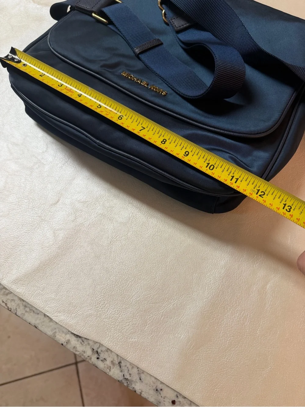 Michael Kors Navy Messenger Bag with Gold Logo